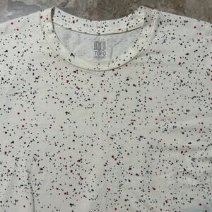 Topo Designs Shirt Mens Medium White Cosmos Colorful Polka Dot Short Sleeve